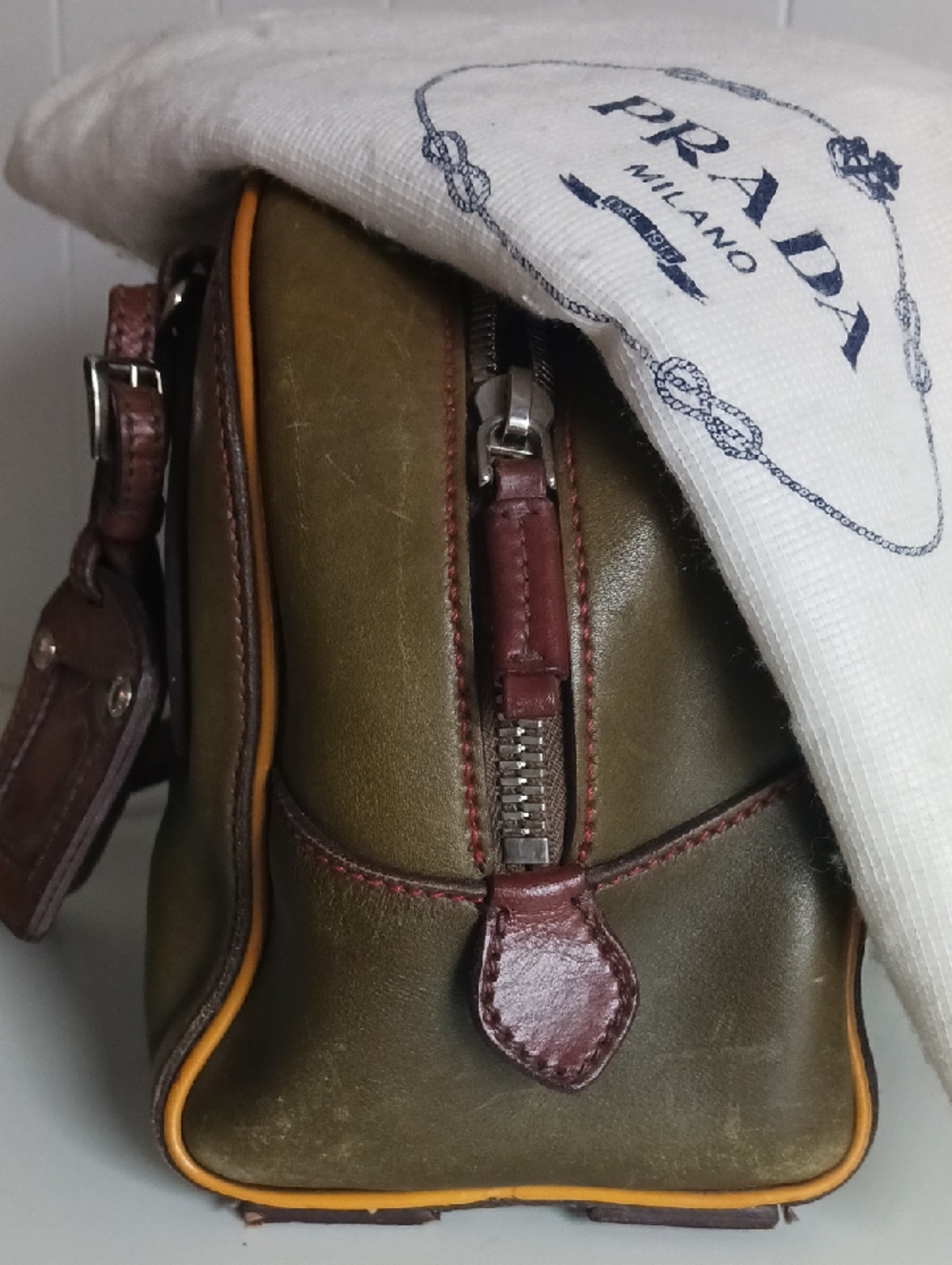 PRADA VTG OLIVE AND BROWN AS IS. - Picture 5 of 8